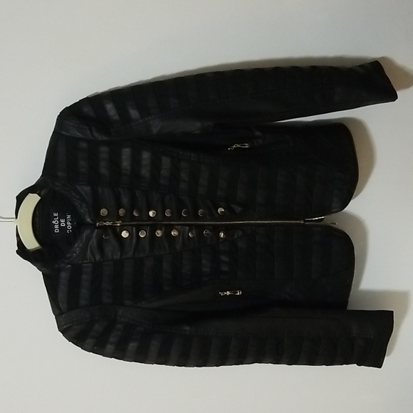 Drôle De Copine French Military Black Vegan Leather Jacket S/M - Picture 1 of 9